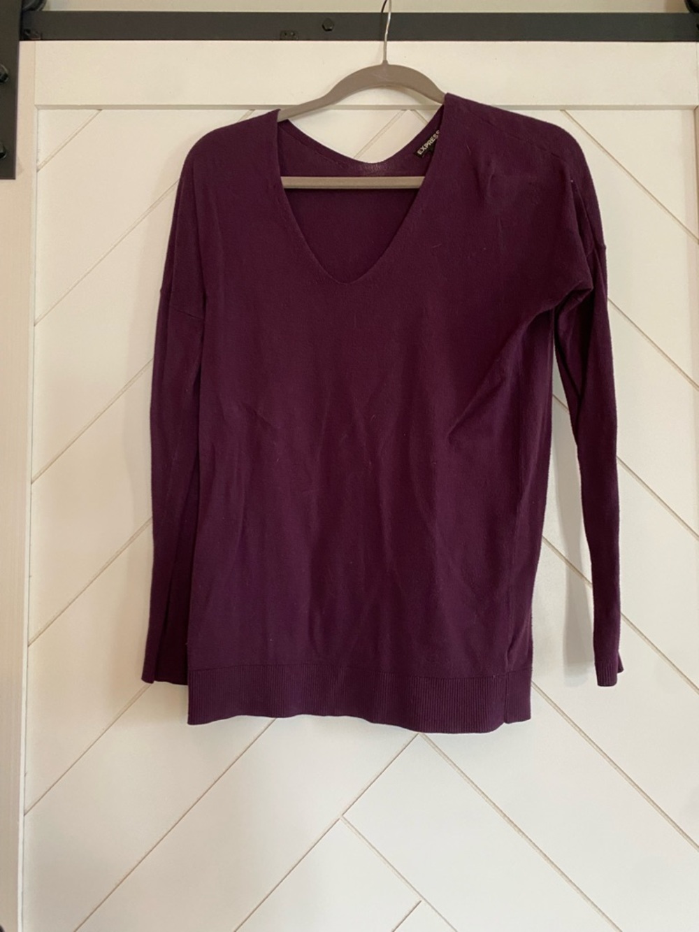Express Deep Plum V-Neck Long Sleeve Top